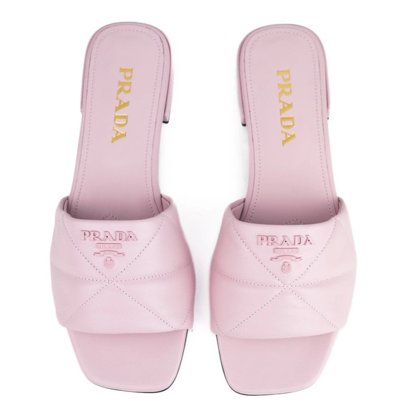 Prada Alabastro Pink Quilted Nappa Leather Logo Slide Sandal Flat Sabots Mule 36 - Picture 4 of 12